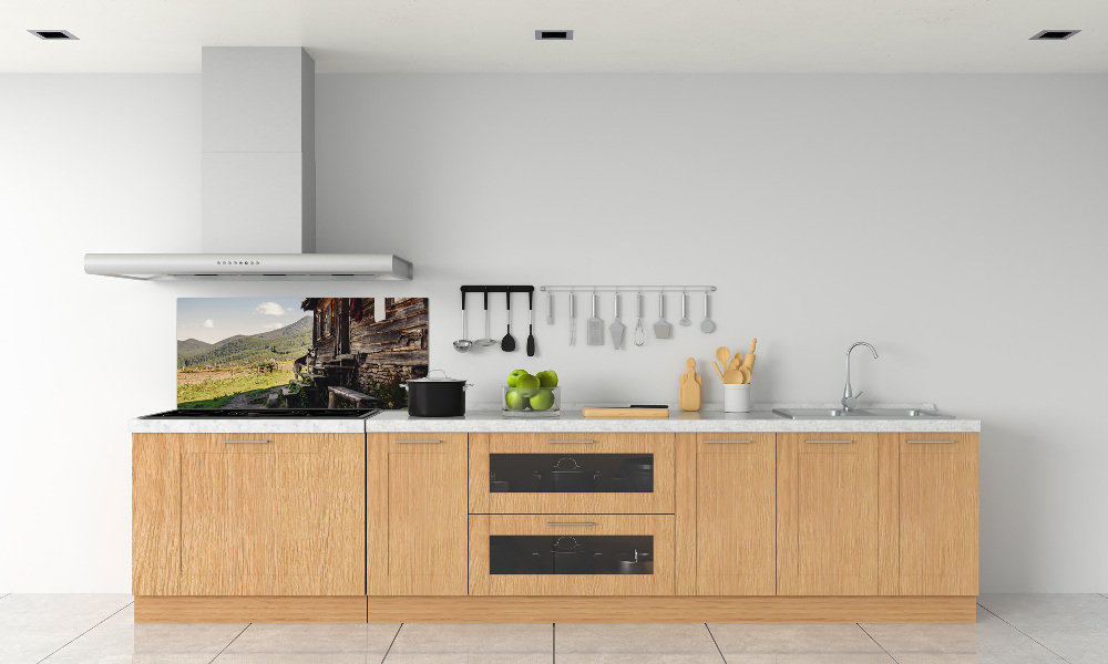 Glass splashback Wooden mountain house