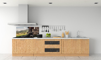 Glass splashback Wooden mountain house