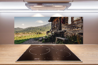 Glass splashback Wooden mountain house