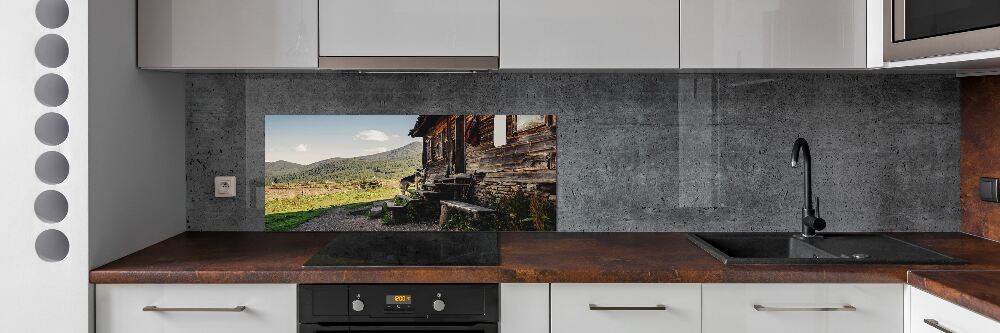 Glass splashback Wooden mountain house