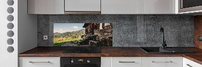 Glass splashback Wooden mountain house