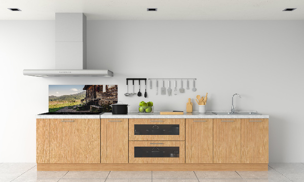 Glass splashback Wooden mountain house