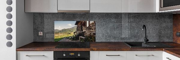 Glass splashback Wooden mountain house