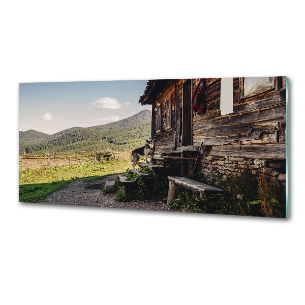 Glass splashback Wooden mountain house