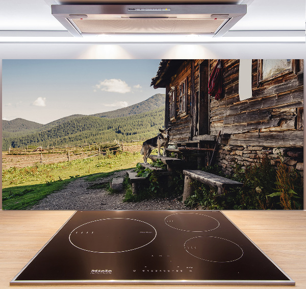 Glass splashback Wooden mountain house