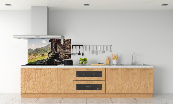 Glass splashback Wooden mountain house