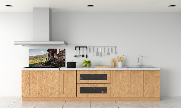 Glass splashback Wooden mountain house