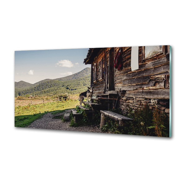 Glass splashback Wooden mountain house