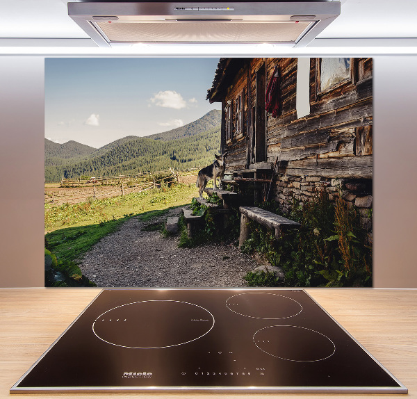 Glass splashback Wooden mountain house