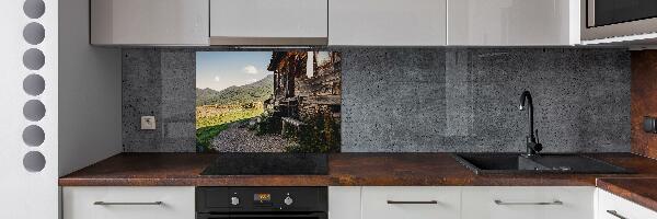 Glass splashback Wooden mountain house