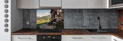 Glass splashback Wooden mountain house