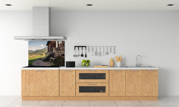 Glass splashback Wooden mountain house