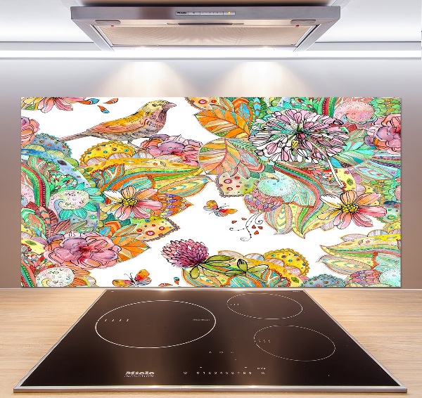 Cooker splashback Bird and ornaments