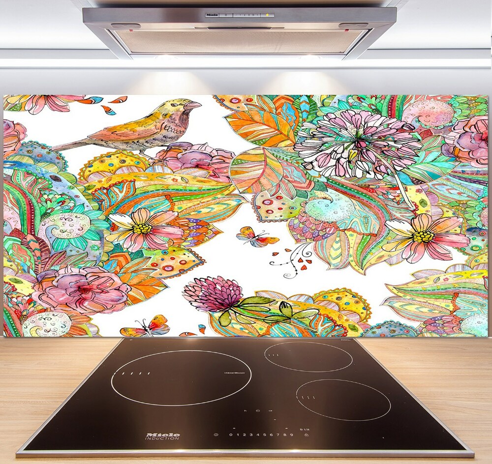 Cooker splashback Bird and ornaments