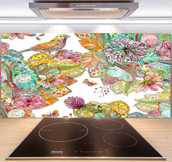 Cooker splashback Bird and ornaments