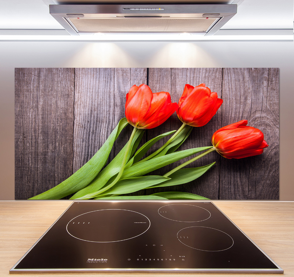 Cooker splashback Red tulips