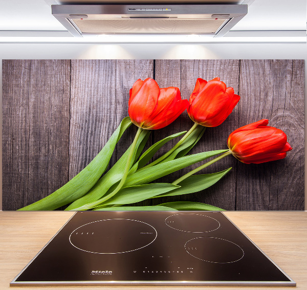 Cooker splashback Red tulips