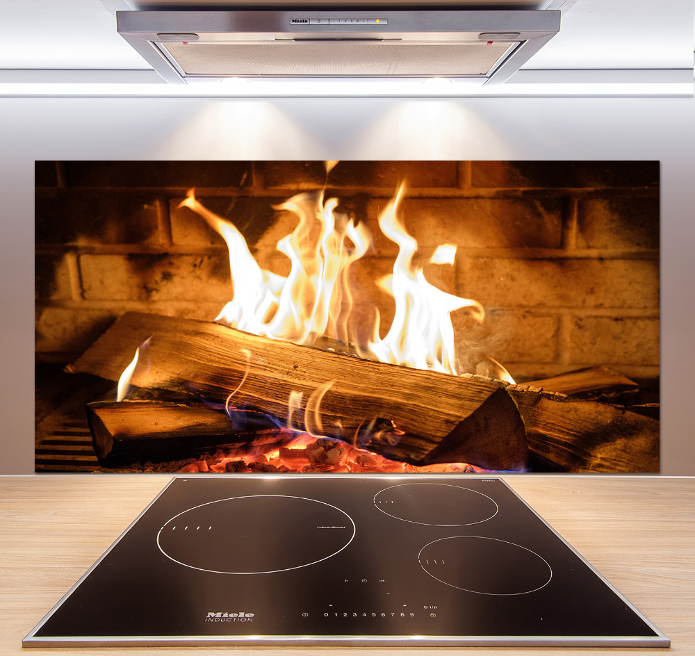 Glass splashback Wood in the fireplace