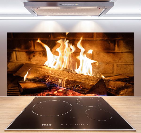 Glass splashback Wood in the fireplace