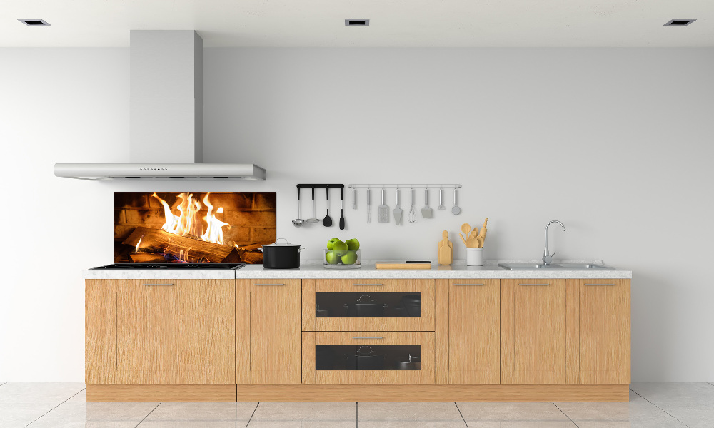 Glass splashback Wood in the fireplace