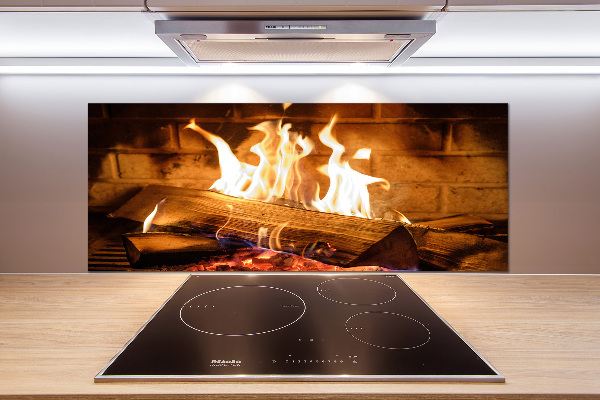 Glass splashback Wood in the fireplace