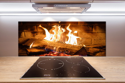 Glass splashback Wood in the fireplace