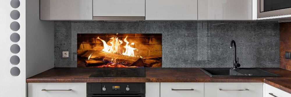 Glass splashback Wood in the fireplace