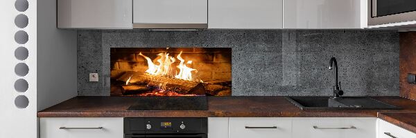 Glass splashback Wood in the fireplace