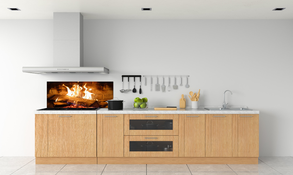 Glass splashback Wood in the fireplace