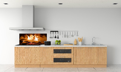 Glass splashback Wood in the fireplace