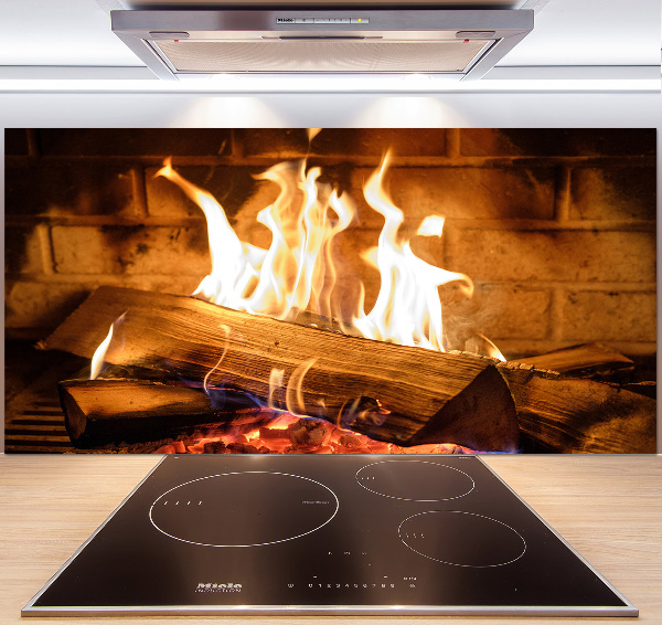 Glass splashback Wood in the fireplace