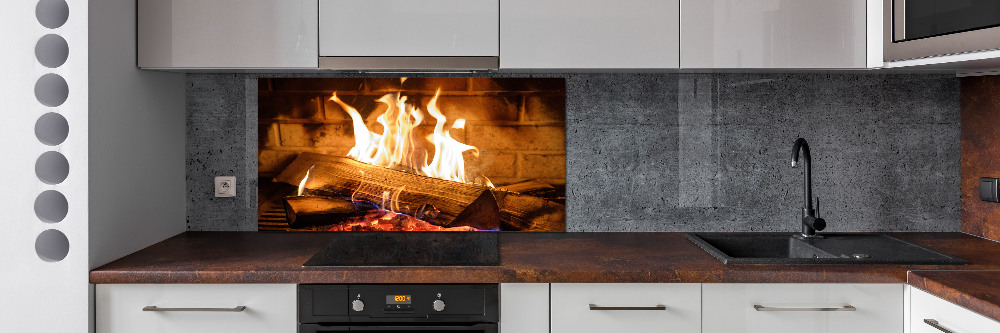 Glass splashback Wood in the fireplace