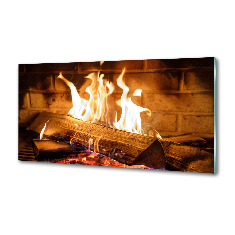 Glass splashback Wood in the fireplace