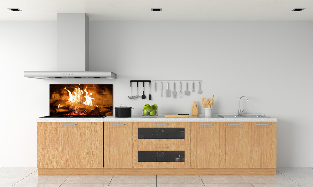 Glass splashback Wood in the fireplace