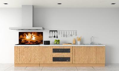 Glass splashback Wood in the fireplace