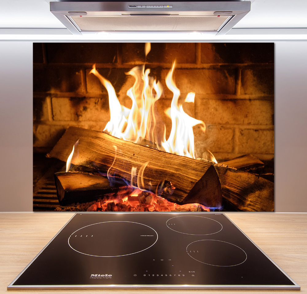 Glass splashback Wood in the fireplace