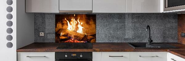 Glass splashback Wood in the fireplace