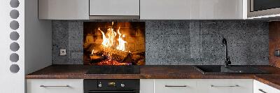 Glass splashback Wood in the fireplace