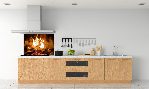 Glass splashback Wood in the fireplace