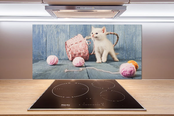 Cooker splashback White cat and skeins