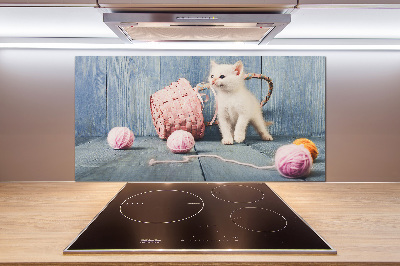 Cooker splashback White cat and skeins