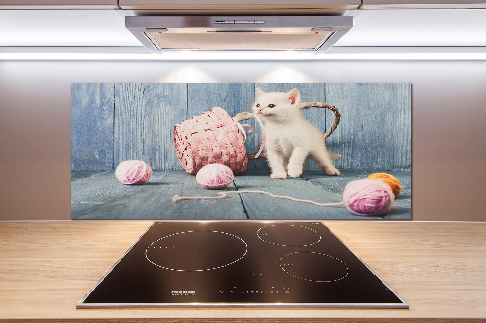 Cooker splashback White cat and skeins