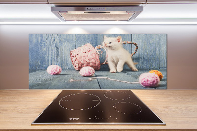 Cooker splashback White cat and skeins