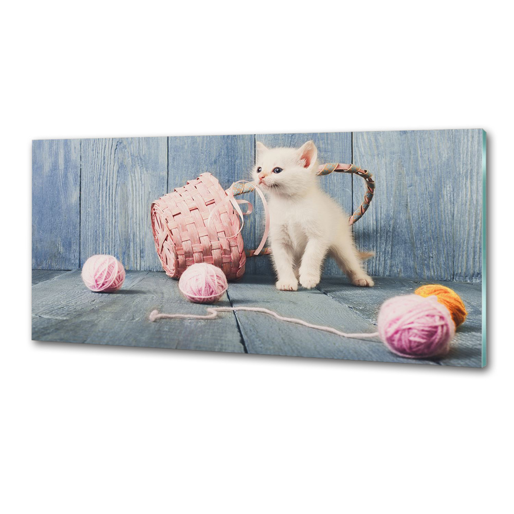 Cooker splashback White cat and skeins