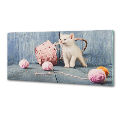 Cooker splashback White cat and skeins