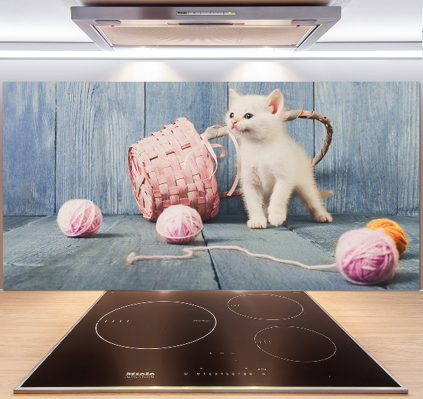 Cooker splashback White cat and skeins