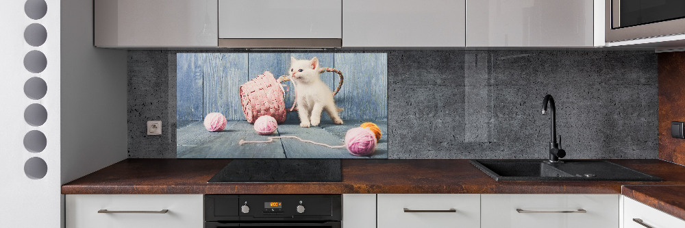 Cooker splashback White cat and skeins