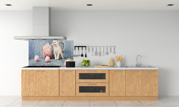 Cooker splashback White cat and skeins