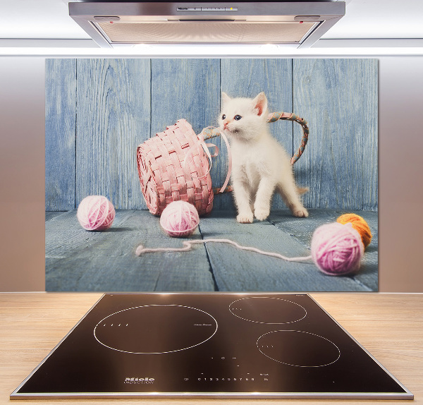 Cooker splashback White cat and skeins