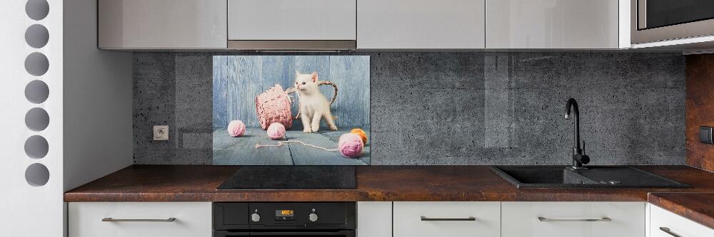 Cooker splashback White cat and skeins